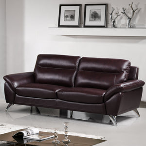 Cortesi Home Contemporary Madison Genuine Leather Sofa, Deep Merlot 78"