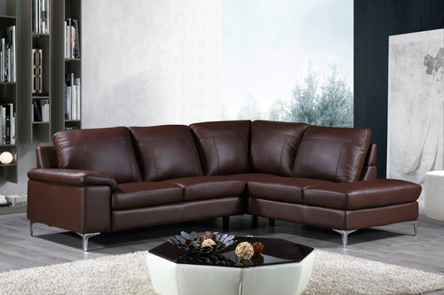 Cortesi Home Contemporary Houston Genuine Leather Sectional Sofa with Right Chaise Lounge, Brown 98