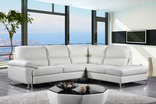 Cortesi Home Contemporary Orlando Genuine Leather Sectional Sofa with Right Chaise Lounge, Cream 98