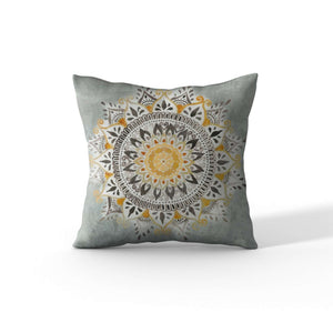 Cortesi Home 'Mandala Delight I Yellow Grey' by Danhui Nai, Decorative Soft Velvet Square 18"x18" Accent Throw Pillow with Insert