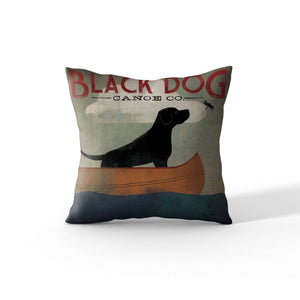Cortesi Home 'Black Dog Canoe' by Ryan Fowler, Decorative Soft Velvet Square 18"x18" Accent Throw Pillow with Insert