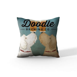 Cortesi Home 'Doodle Beer Double' by Ryan Fowler, Decorative Soft Velvet Square 18"x18" Accent Throw Pillow with Insert