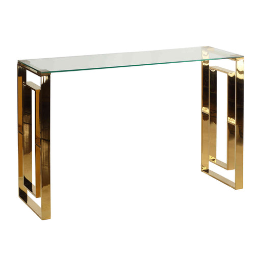 Cortesi Home Laila Console Table in Gold Stainless Steel and Clear Glass, 47