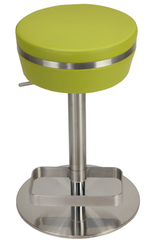 Cortesi Home Athena Premium Adjustable Backless Round Barstool in Brushed Stainless Steel with Heavy Solid Base, Green