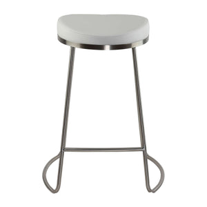 Cortesi Home Bianco Backless Counter Height Stools in Brushed Stainless Steel, Set of 2, White