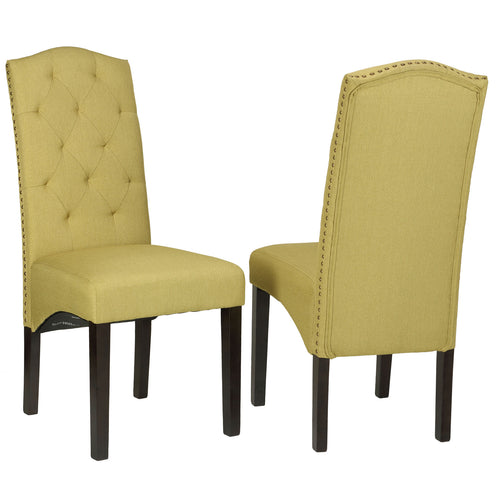 Cortesi Home Perri Camelback Dining Chair in Citron Green Linen (Set of 2)