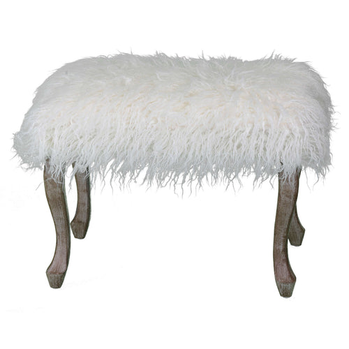 Cortesi Home Harlow Bench Ottoman, White Faux Fur with Driftwood Legs