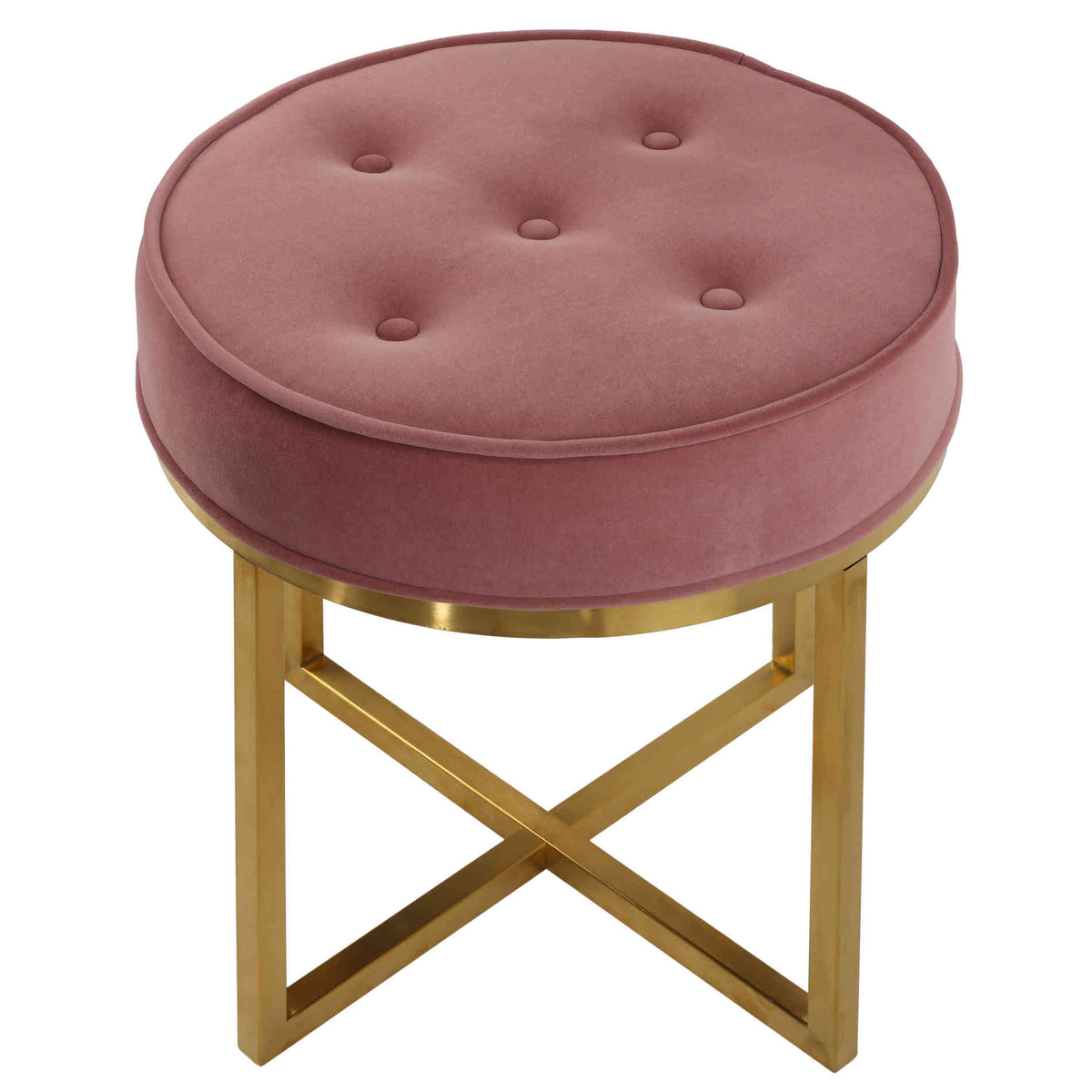 Cortesi Home Rosa Round Ottoman, Blush Pink Velvet with