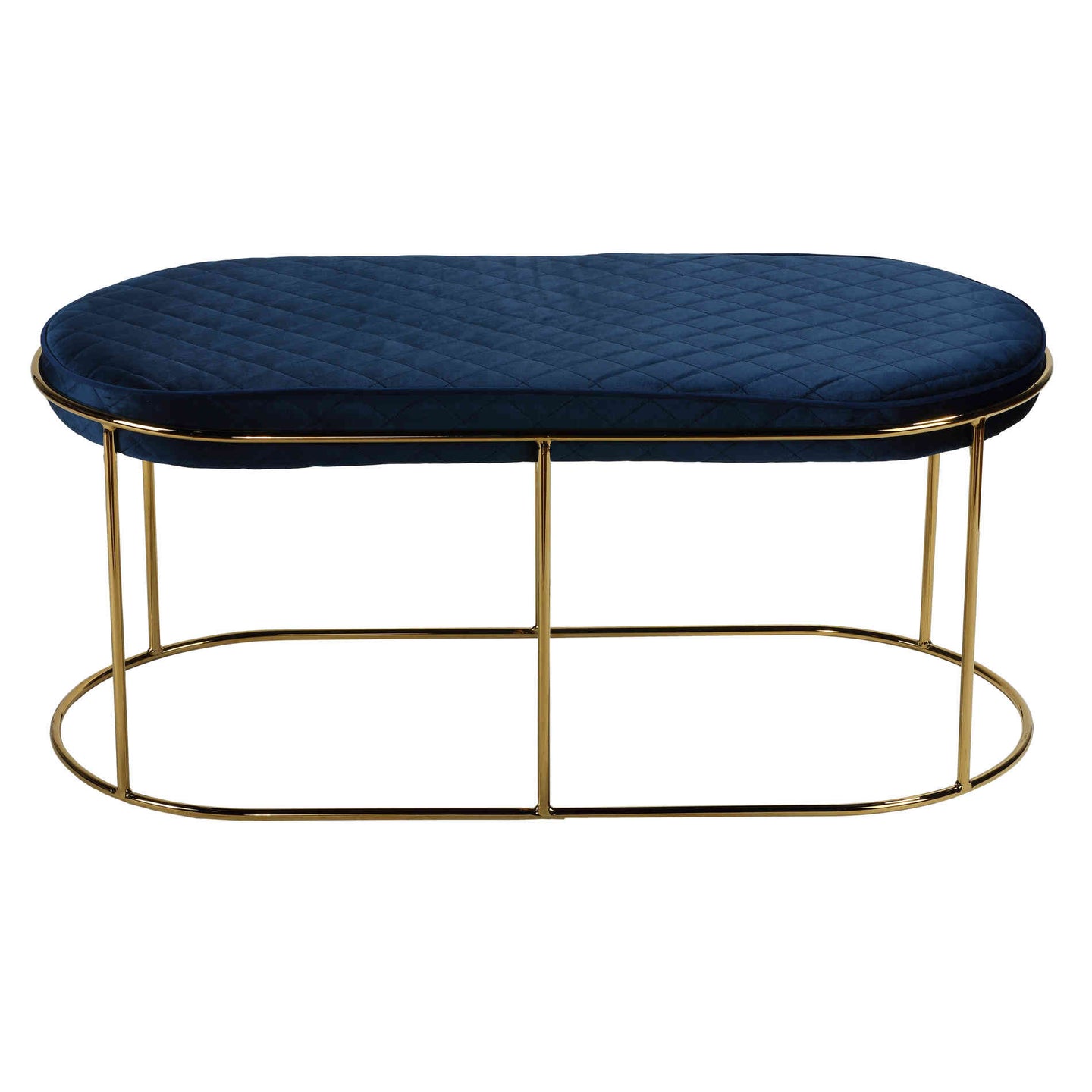 Cortesi Home Ludlow Bench Ottoman in Blue Velvet and Brushed Gold