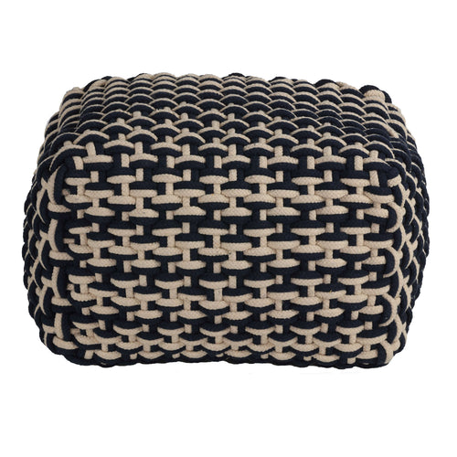 Cortesi Home Griffin Rope Pouf Ottoman, Navy and Cream