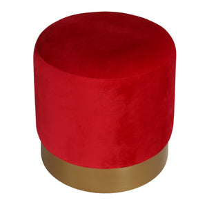 Cortesi Home Sheppe Cylindrical Ottoman 18", Red Velvet with Gold Metal Base