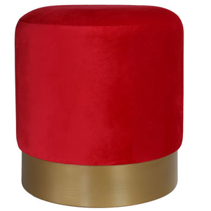 Cortesi Home Sheppe Cylindrical Ottoman 18", Red Velvet with Gold Metal Base