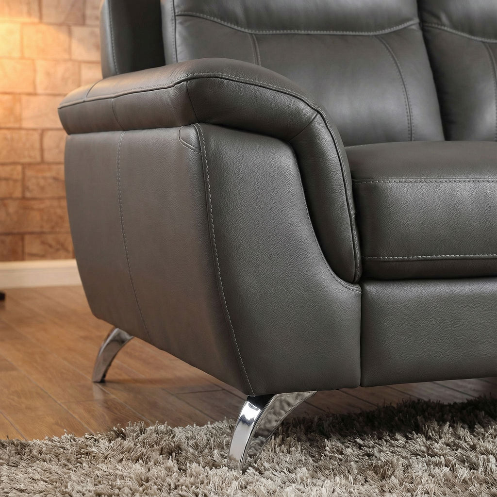 Chicago Genuine Leather Loveseat, Dark Grey 66"
