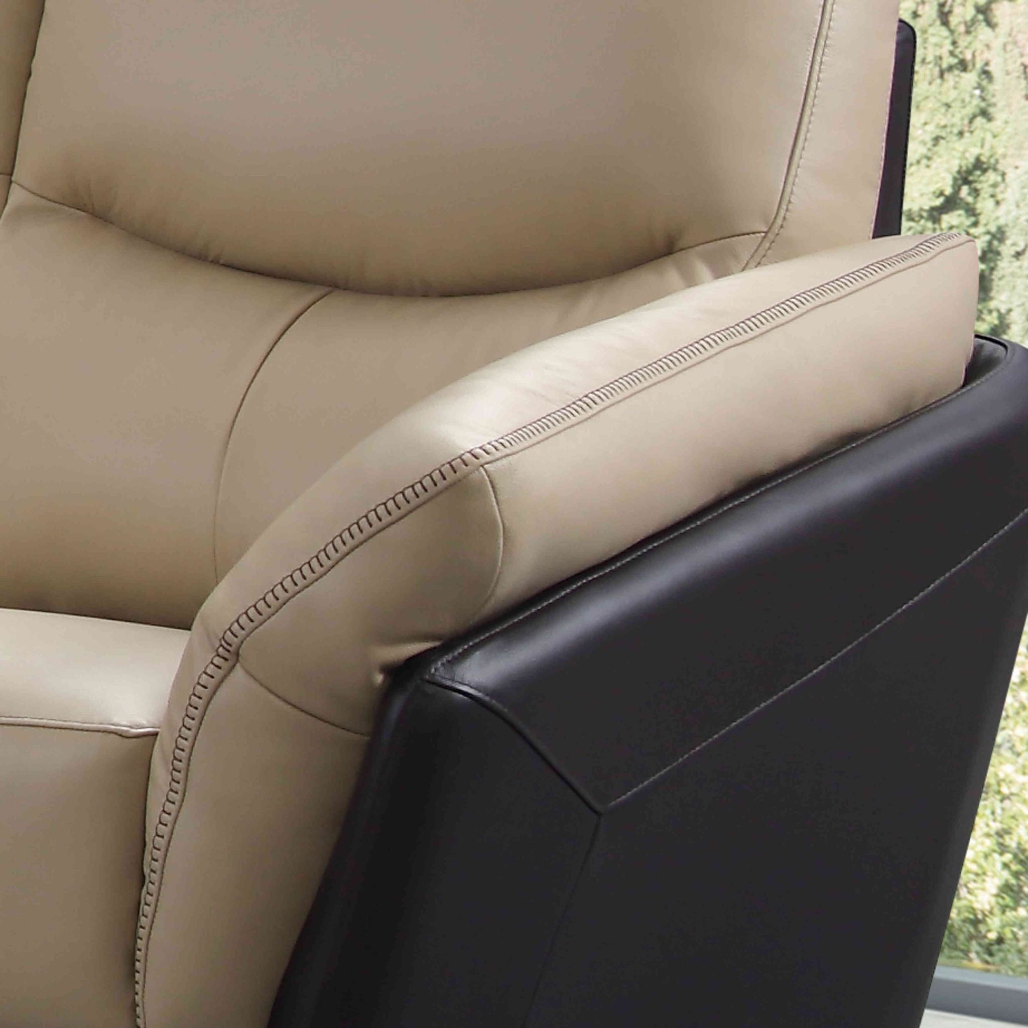 Cortesi Home Paris Genuine Full Leather Loveseat Sofa, 2 Tone Combination of Black and Beige, 67"