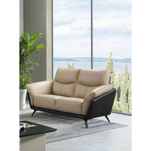 Cortesi Home Paris Genuine Full Leather Loveseat Sofa, 2 Tone Combination of Black and Beige, 67"