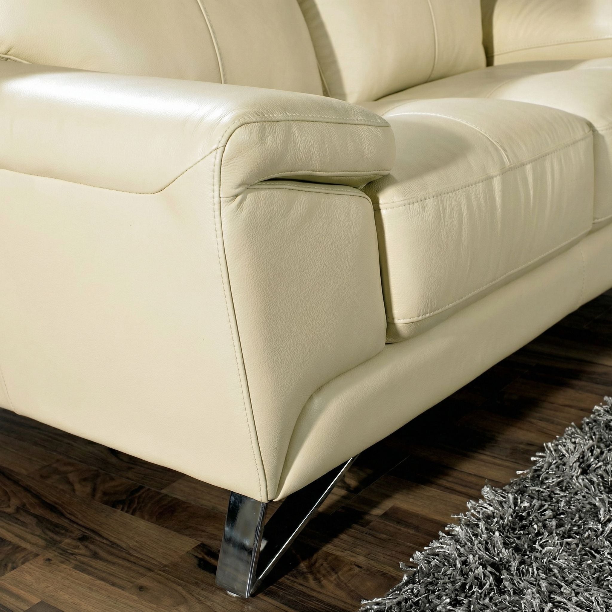 Phoenix Genuine Leather Loveseat, Cream 64"