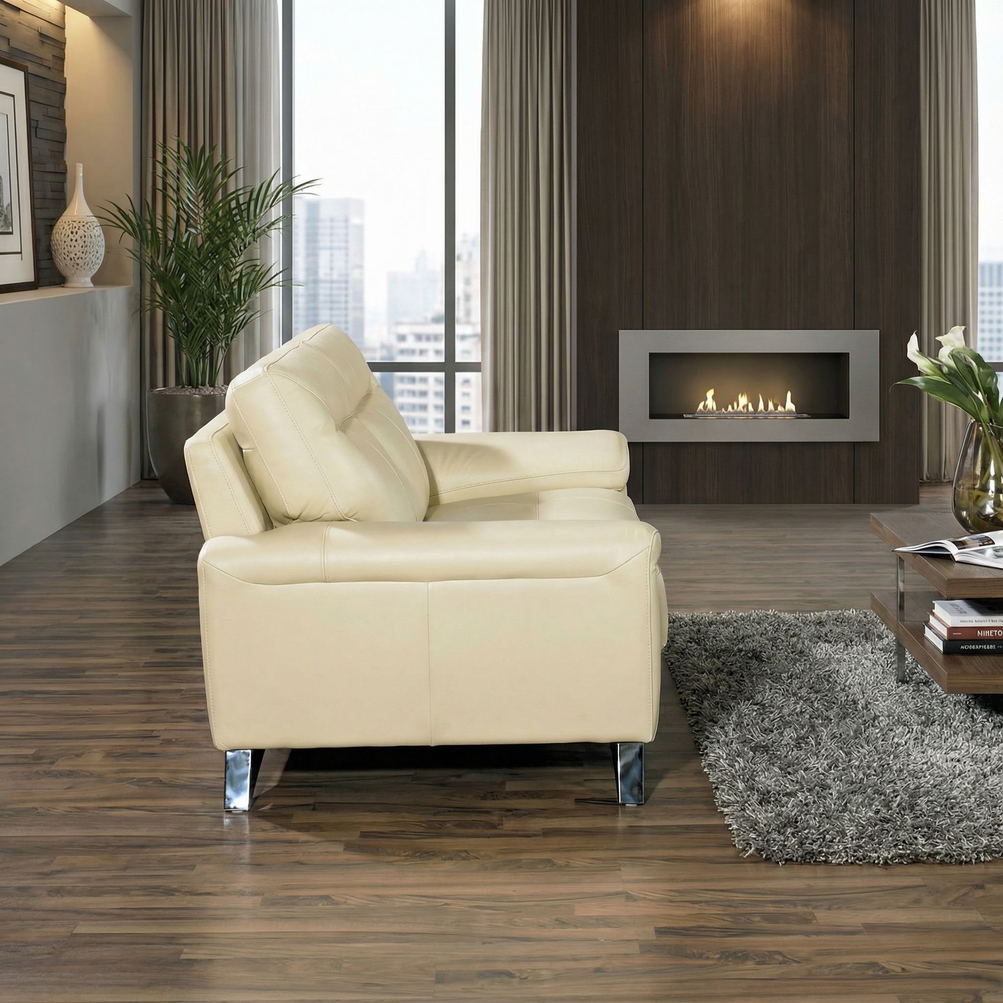 Phoenix Genuine Leather Loveseat, Cream 64"