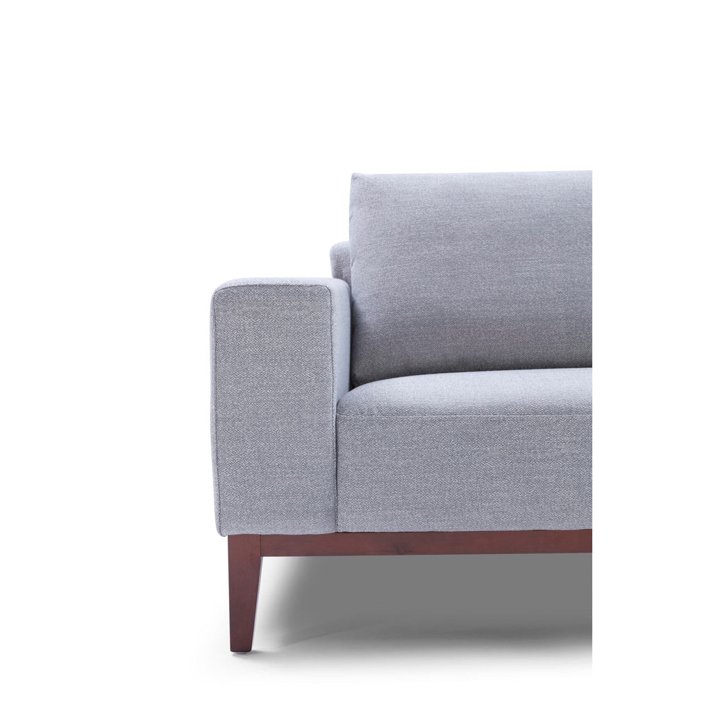 Roma Loveseat in Soft Grey Fabric with Wood Legs, 64"
