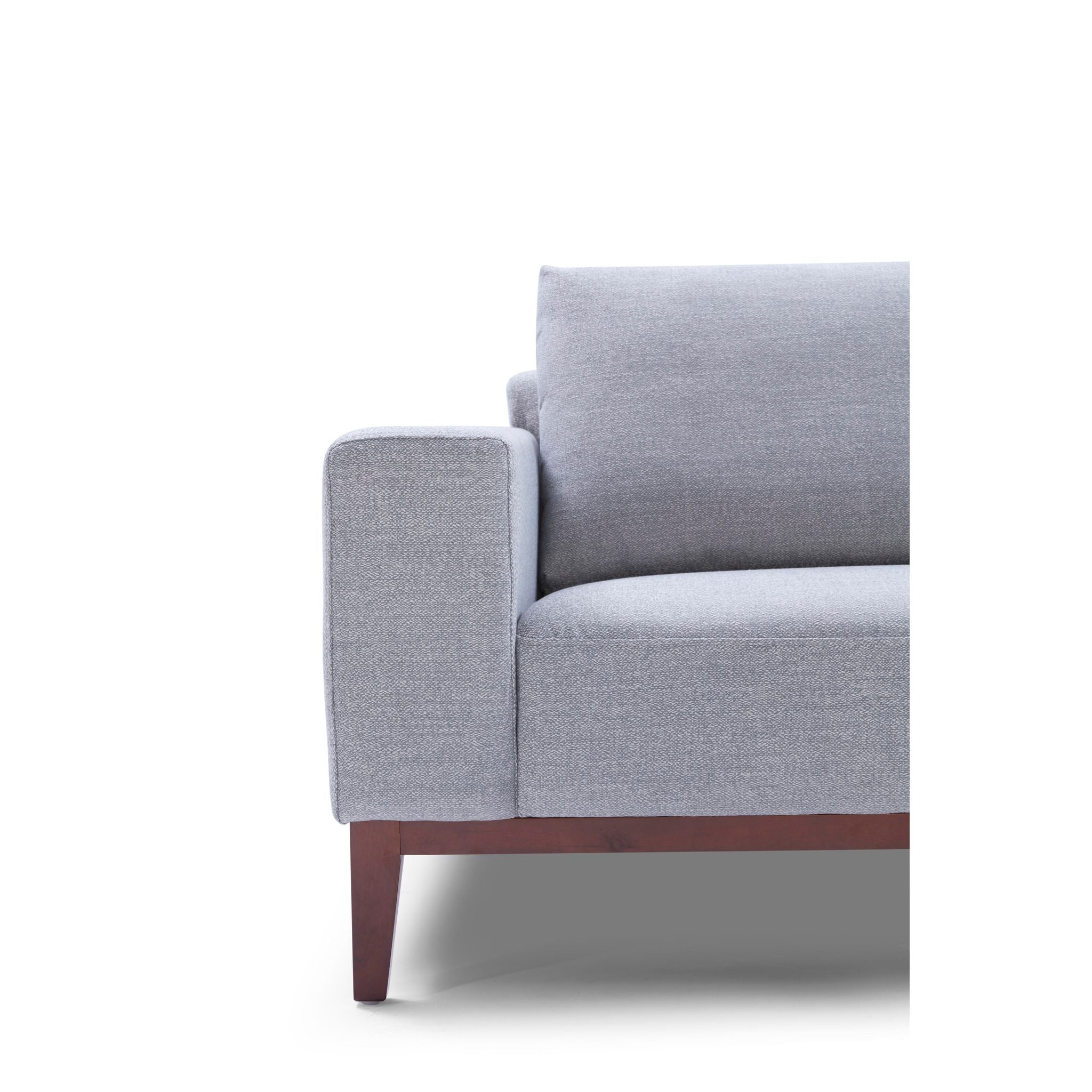 Roma Loveseat in Soft Grey Fabric with Wood Legs, 64"
