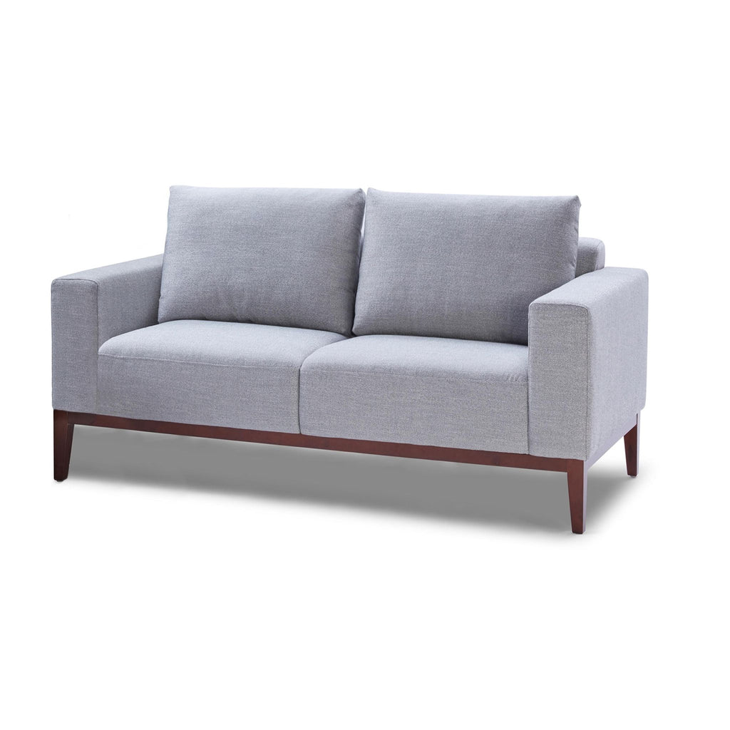 Roma Loveseat in Soft Grey Fabric with Wood Legs, 64"