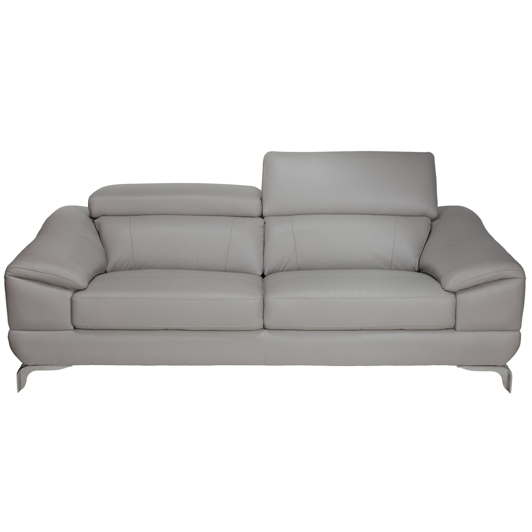 Vegas Genuine Leather Loveseat with Adjustable Headrests, Light Grey 66"