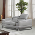 Vegas Genuine Leather Loveseat with Adjustable Headrests, Light Grey 66"