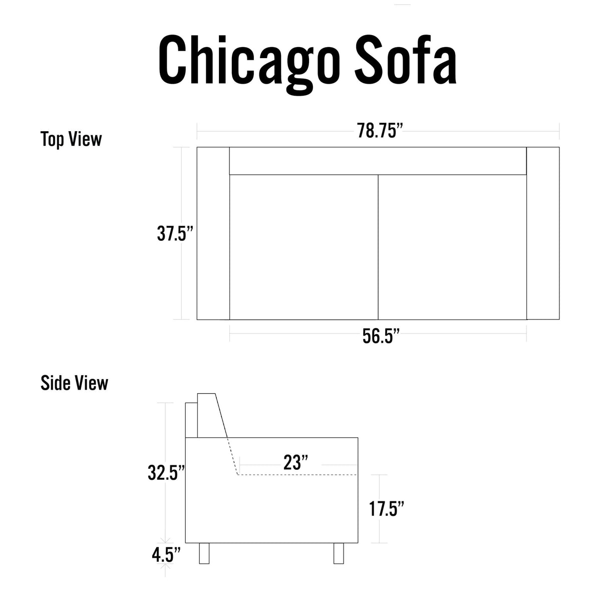 Chicago Genuine Leather Sofa, Dark Grey 79"