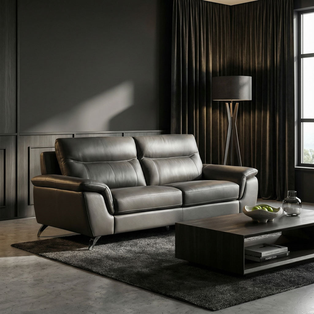 Chicago Genuine Leather Sofa, Dark Grey 79"