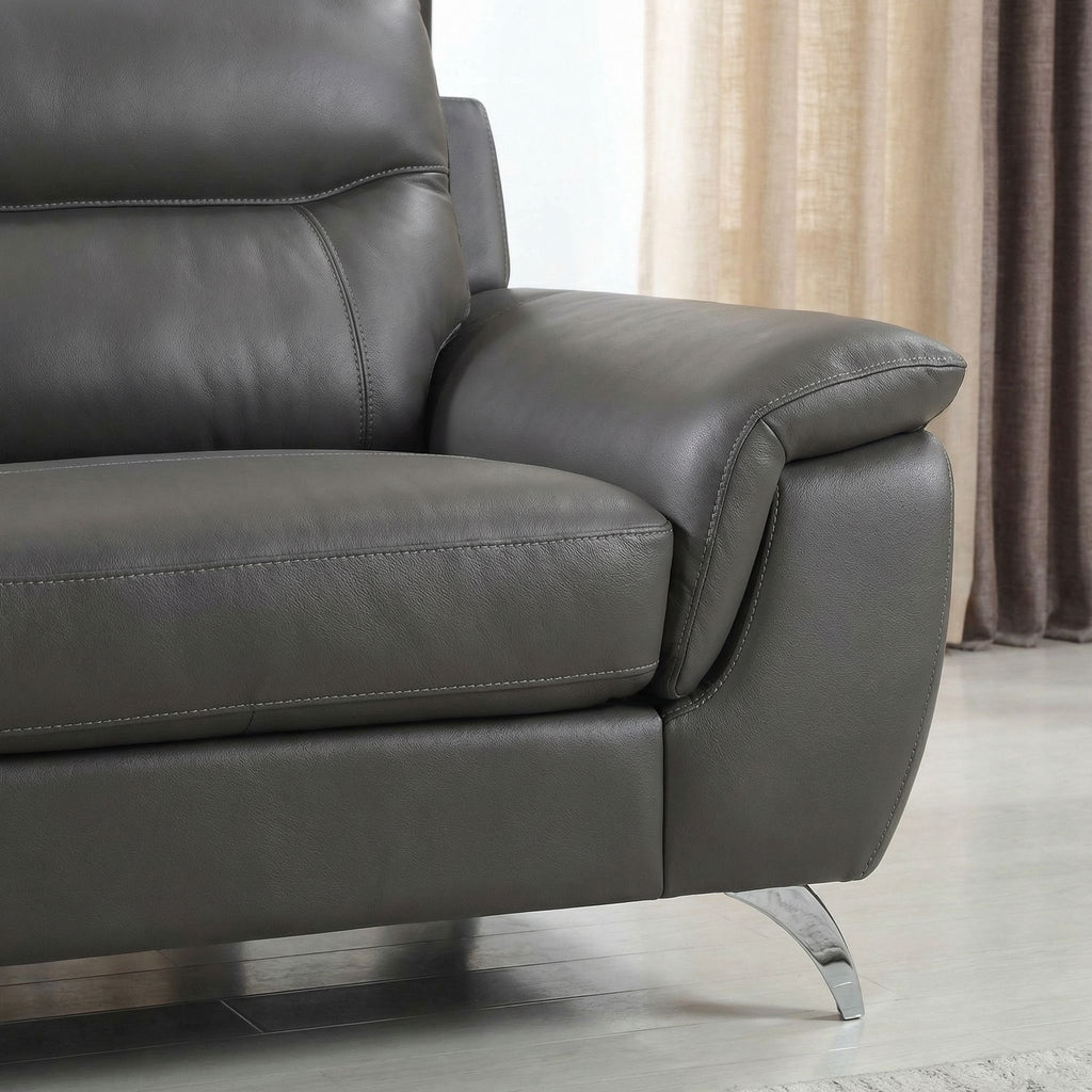 Chicago Genuine Leather Sofa, Dark Grey 79"