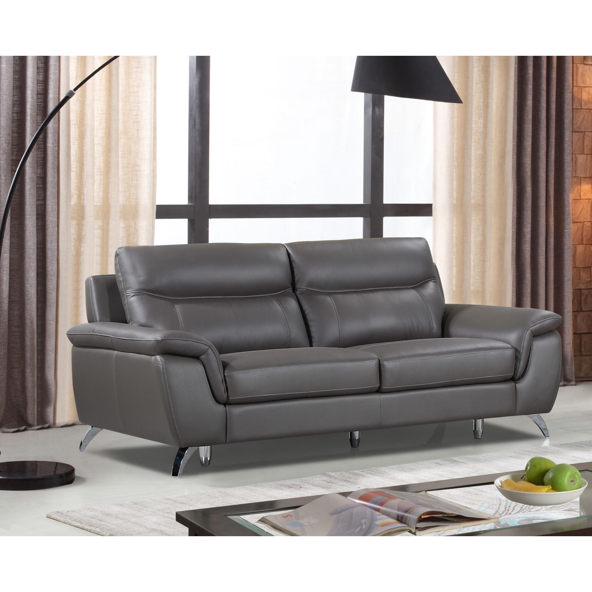 Chicago Genuine Leather Sofa, Dark Grey 79"