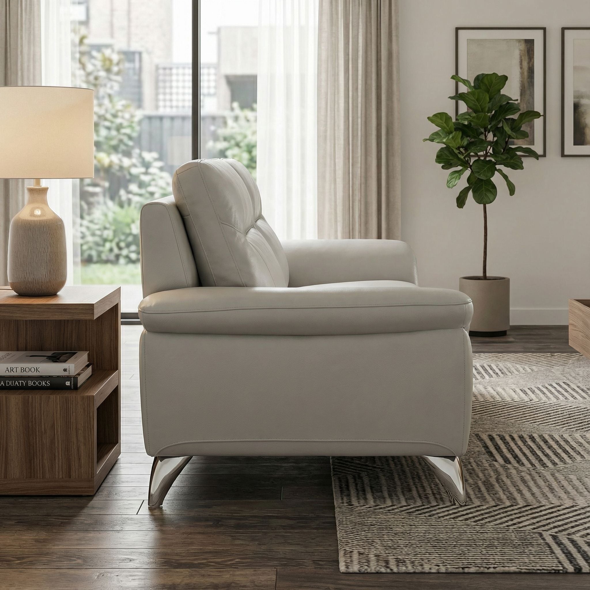 Contemporary Monaco Genuine Leather Sofa, Light Grey 78"