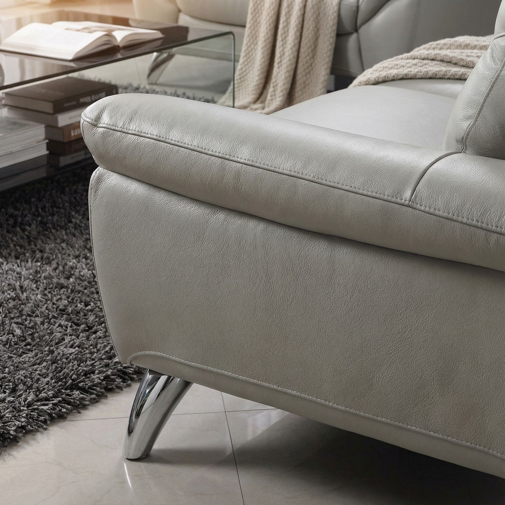Contemporary Monaco Genuine Leather Sofa, Light Grey 78"