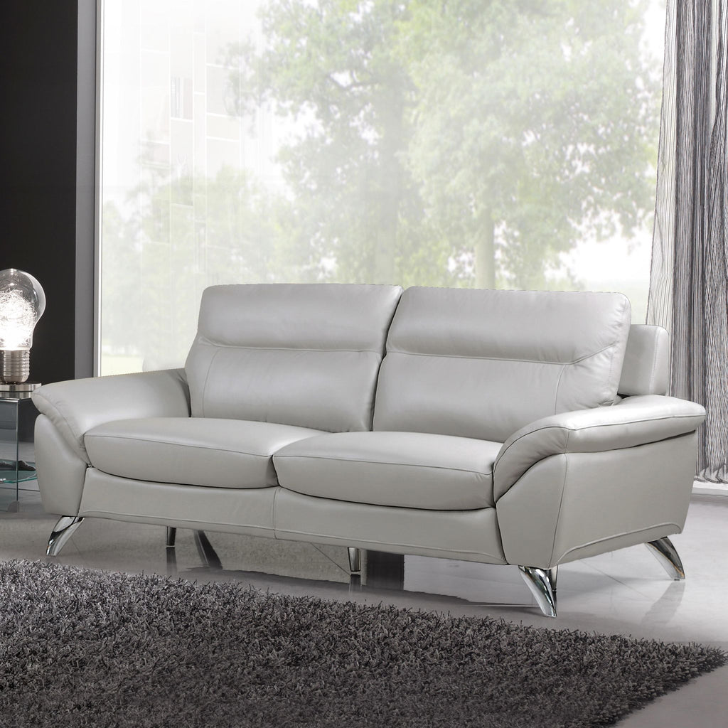 Contemporary Monaco Genuine Leather Sofa, Light Grey 78"