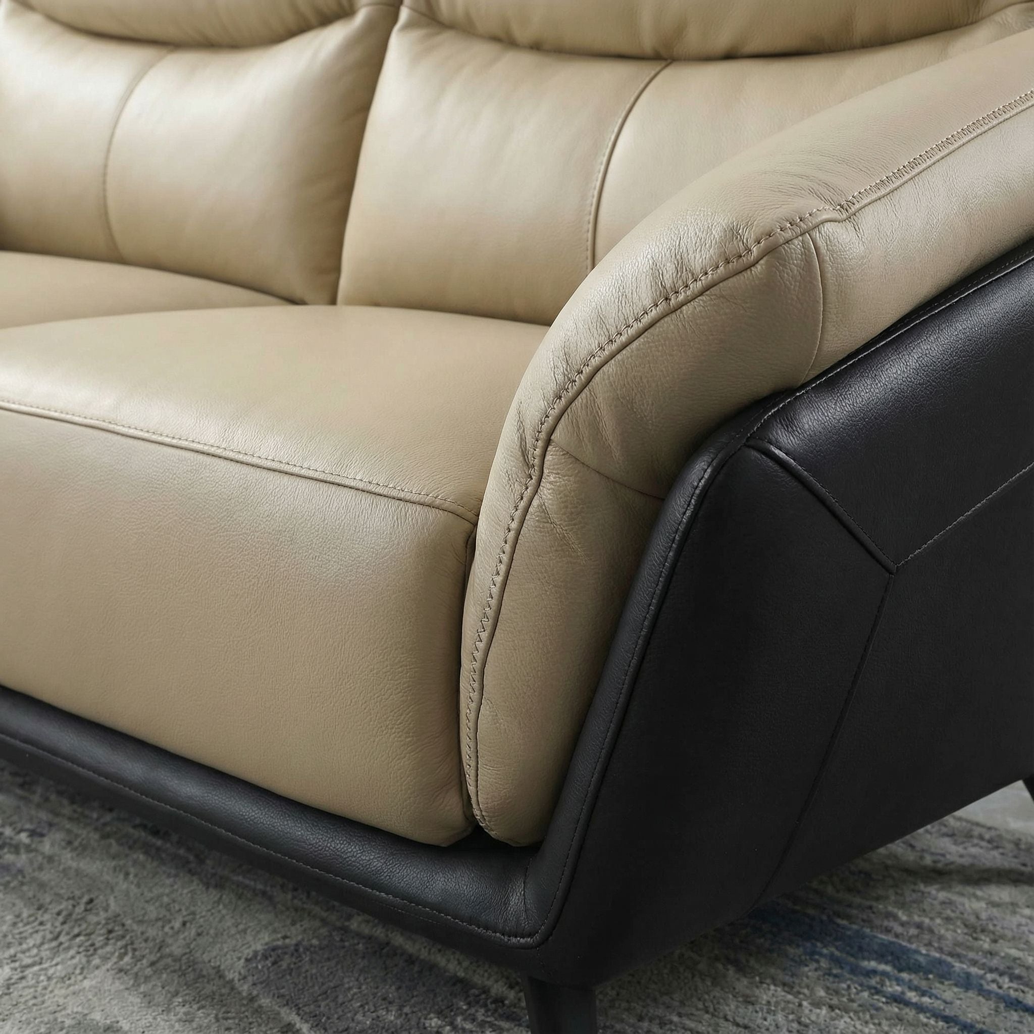 Paris Genuine Full Leather Sofa, 2 Tone Combination of Black and Beige, 80"