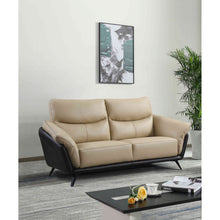 Cortesi Home Paris Genuine Full Leather Sofa, 2 Tone Combination of Black and Beige, 80"