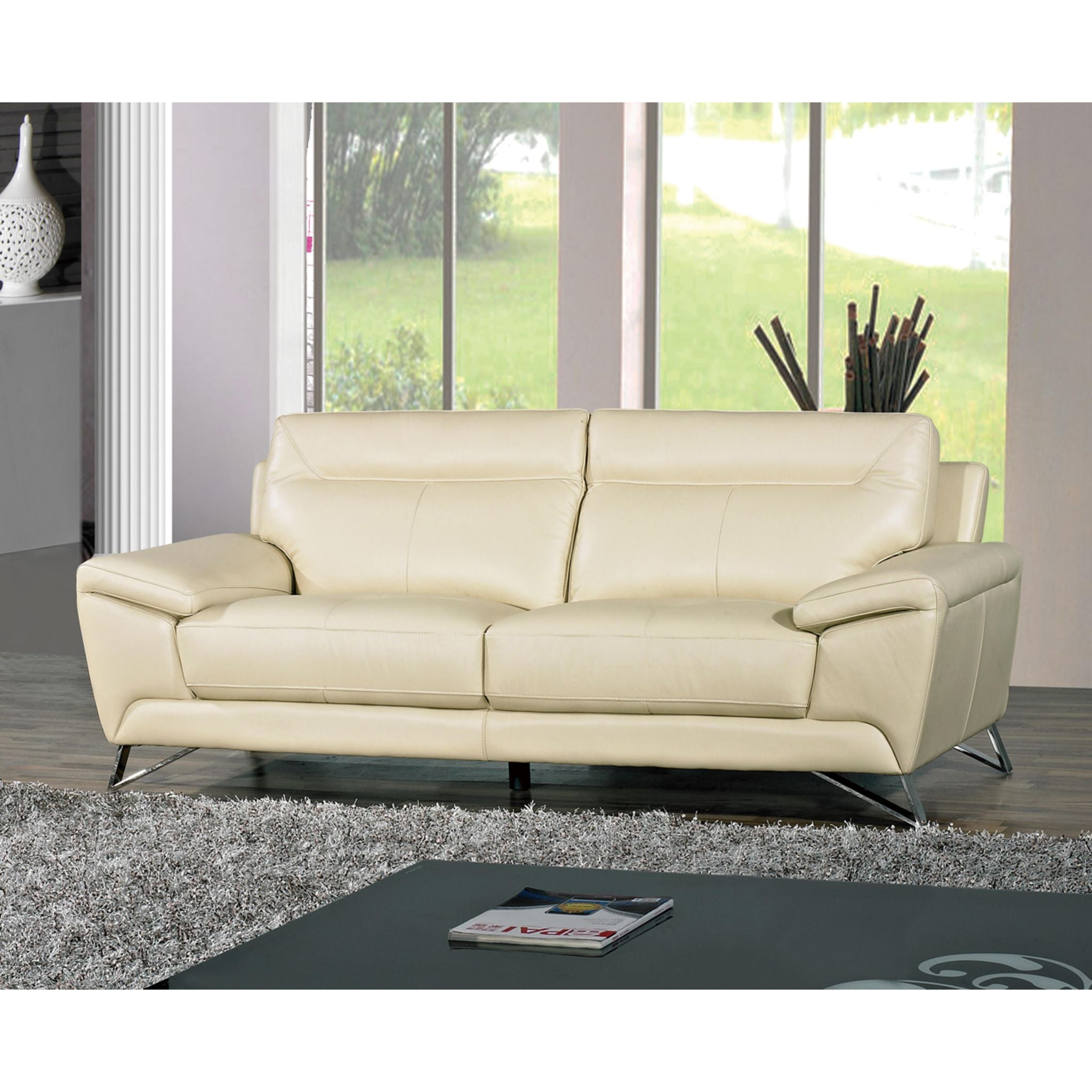 Phoenix Genuine Leather Sofa, Cream 80"