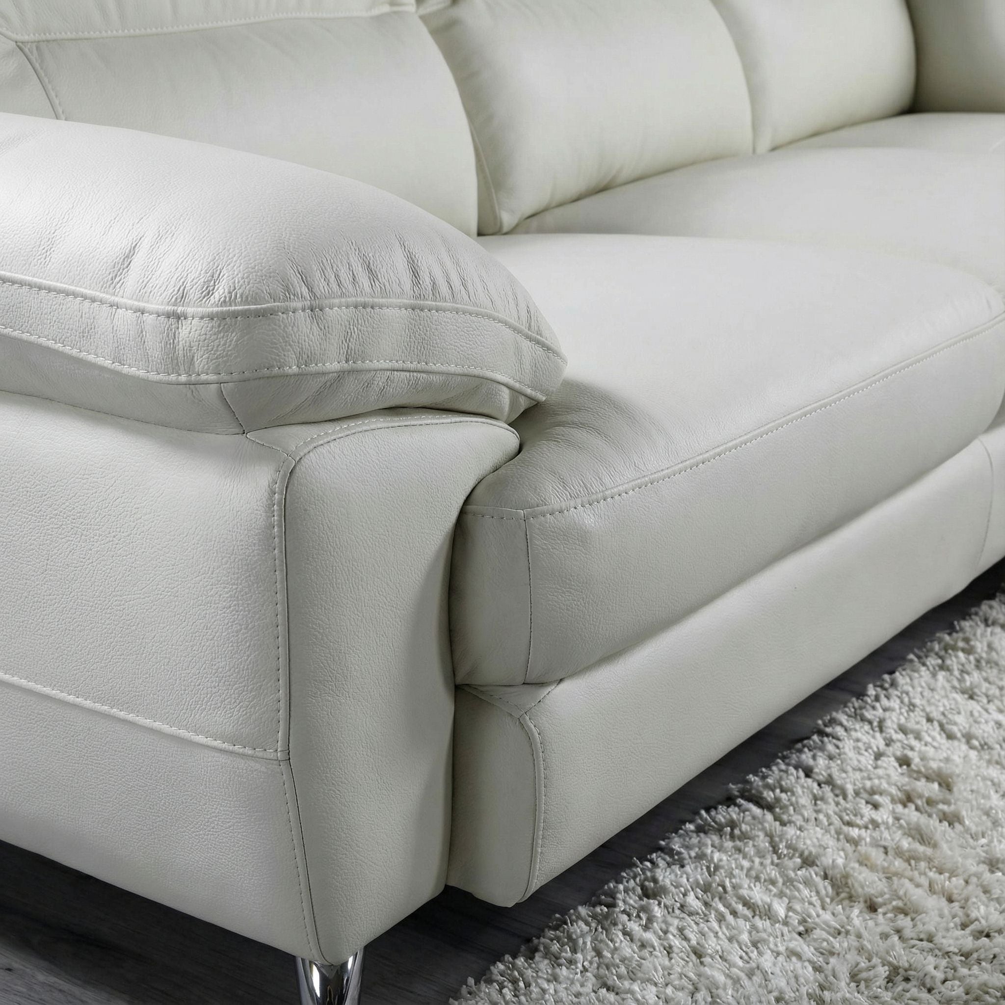 Cortesi Home Contemporary Orlando Genuine Leather Sectional Sofa with Right Side Facing Chaise Lounge, Off White 98"x80"