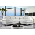 Cortesi Home Contemporary Orlando Genuine Leather Sectional Sofa with Right Side Facing Chaise Lounge, Off White 98"x80"