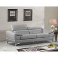 Vegas Genuine Leather Sofa with Adjustable Headrests, Light Grey 82"