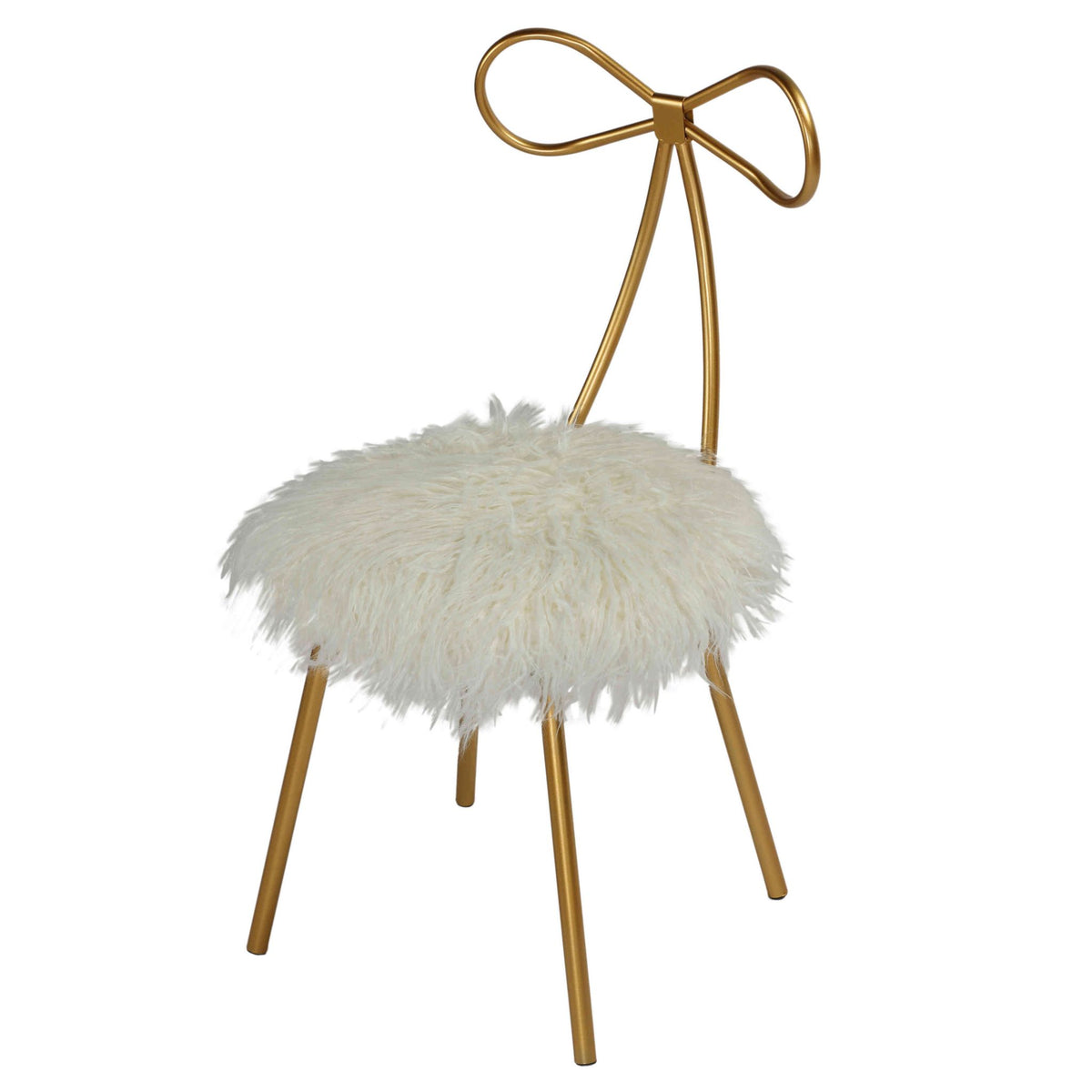 Tilly Accent Chair with Bow Detail, White Faux Fur