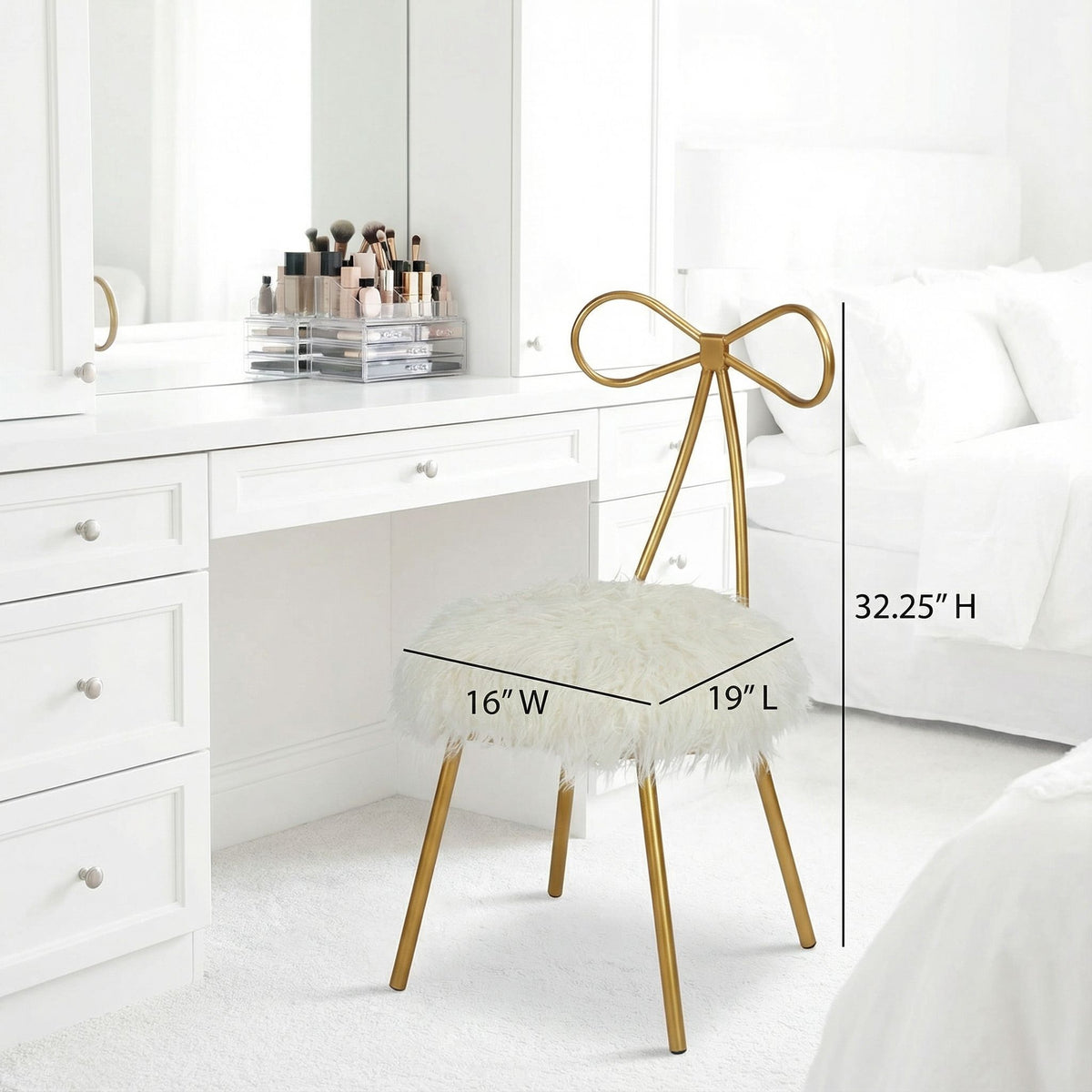 Tilly Accent Chair with Bow Detail, White Faux Fur