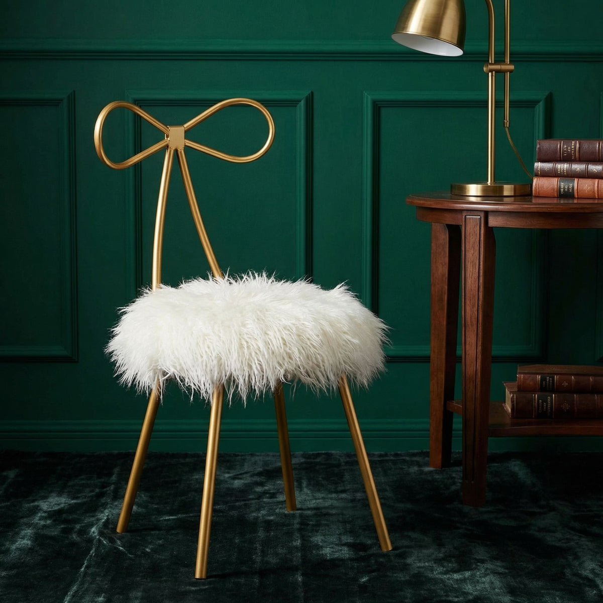 Tilly Accent Chair with Bow Detail, White Faux Fur