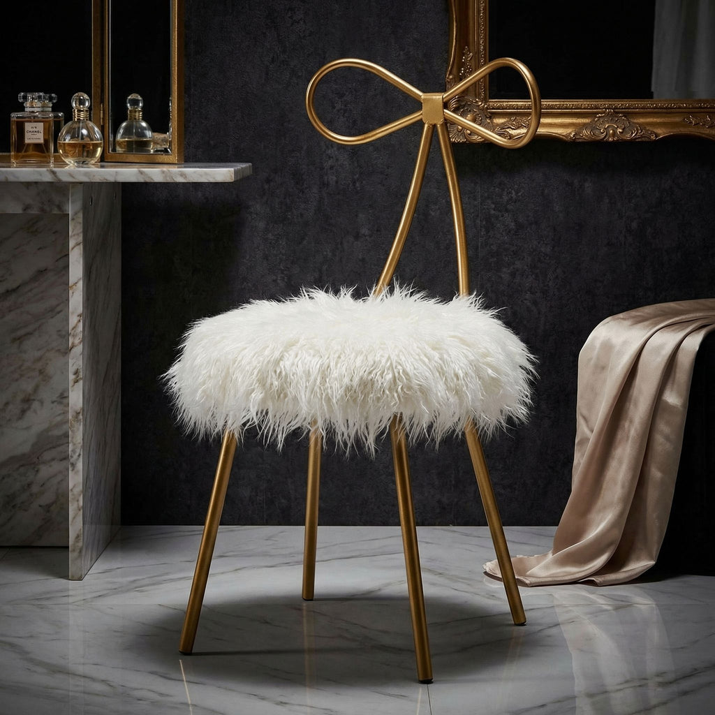 Tilly Accent Chair with Bow Detail, White Faux Fur