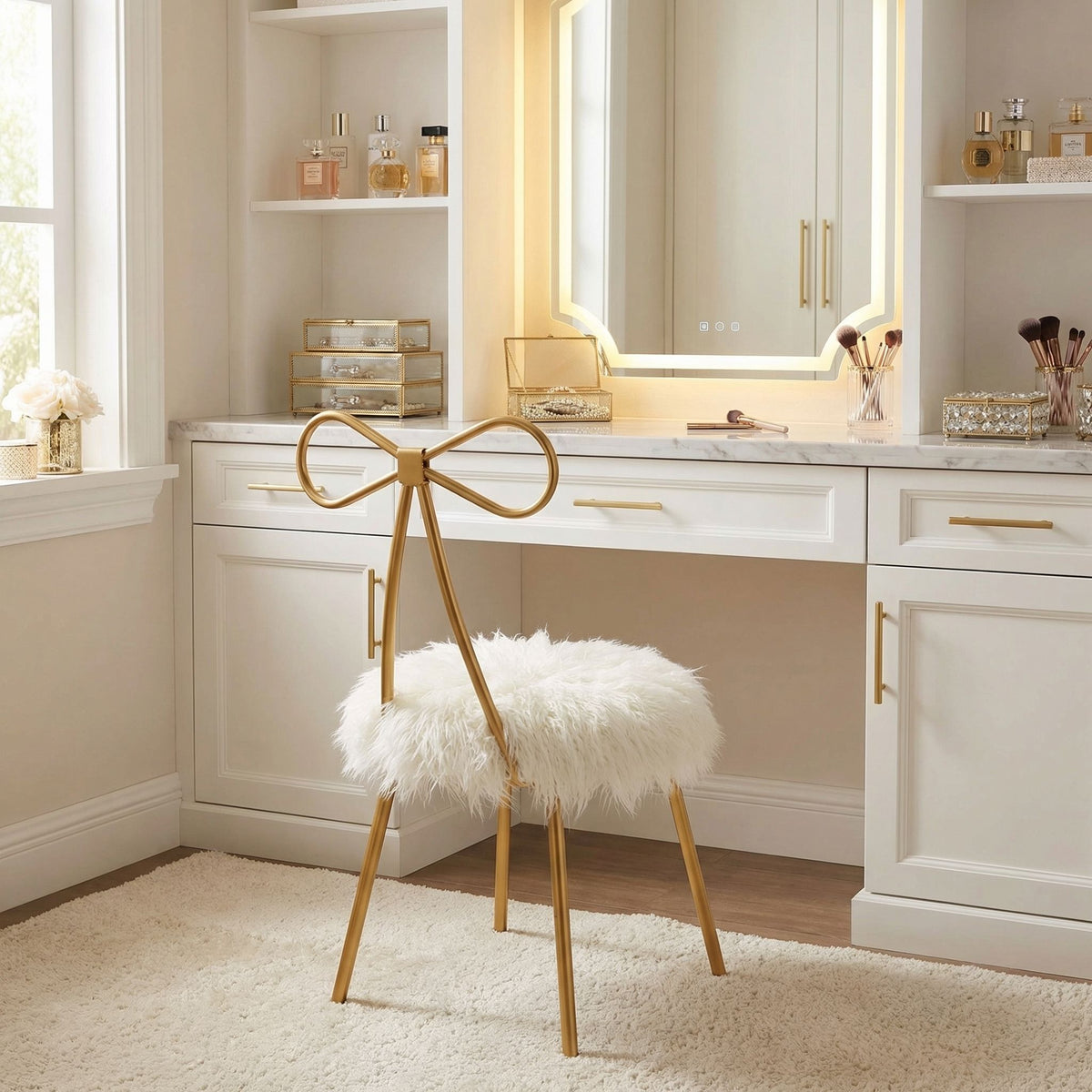 Tilly Accent Chair with Bow Detail, White Faux Fur