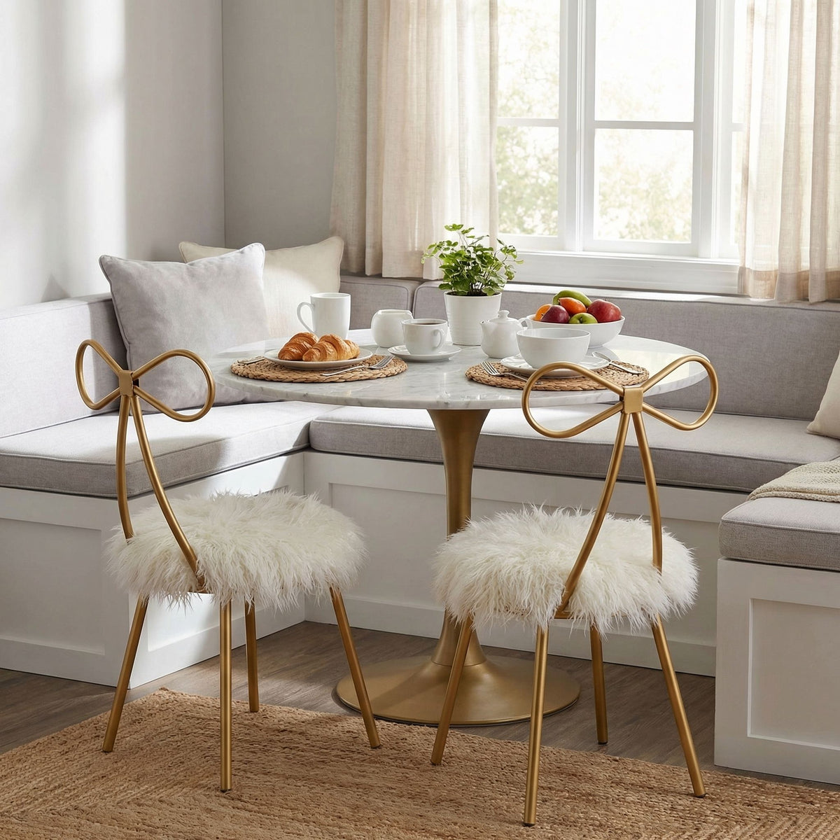Tilly Accent Chair with Bow Detail, White Faux Fur