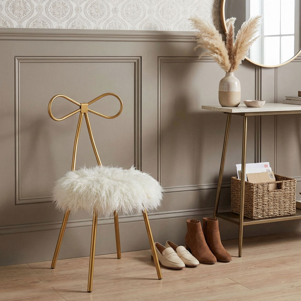 Tilly Accent Chair with Bow Detail, White Faux Fur