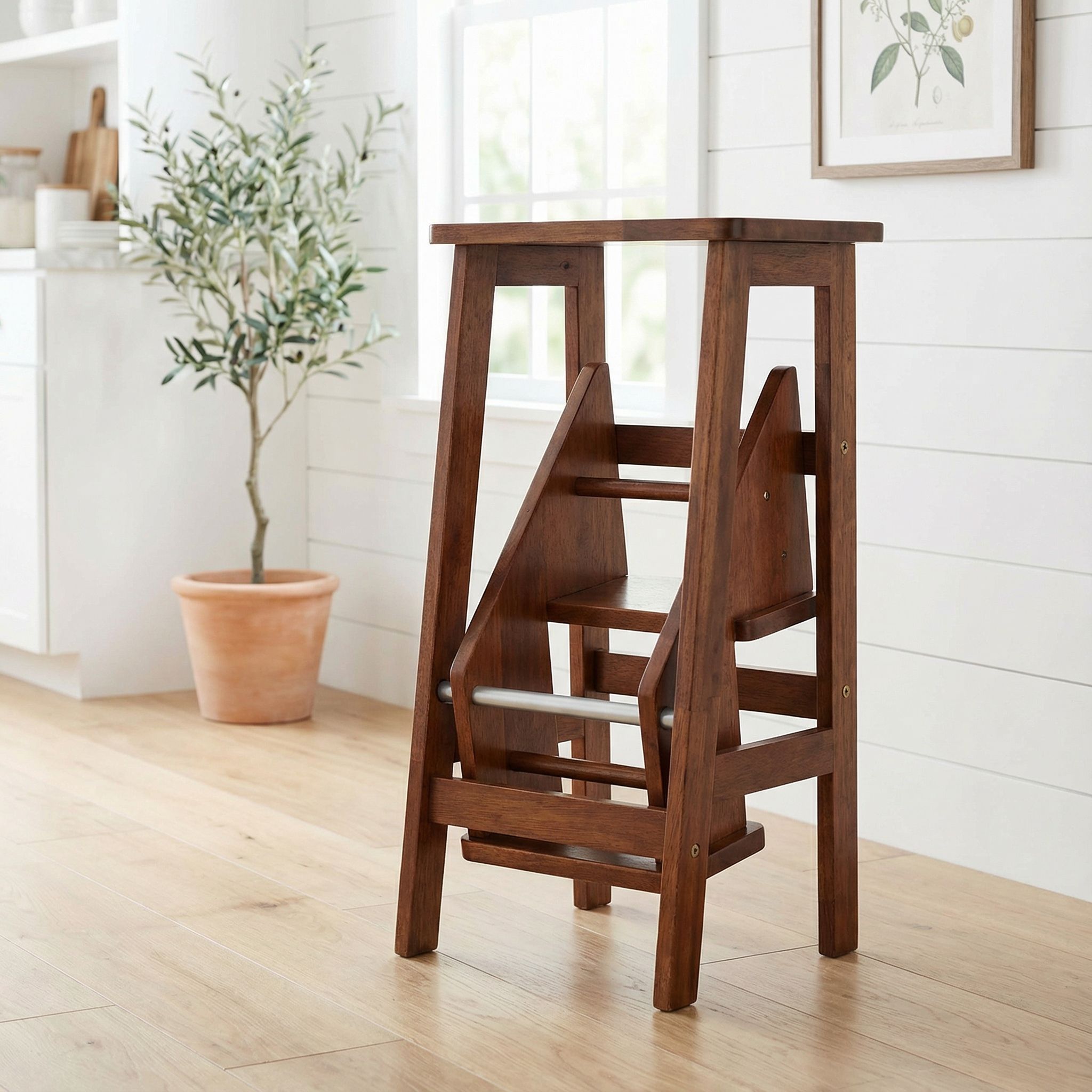 Druzi Stepstool 3 in 1 Design, Barstool, Stepstool, Ladder, Oak Color