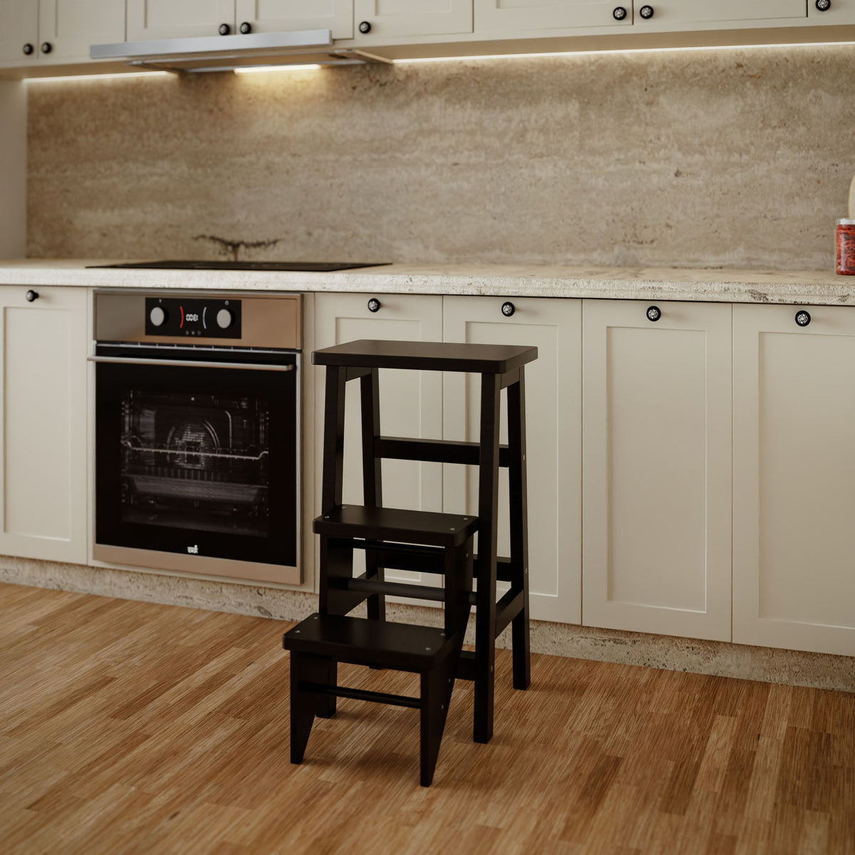 Druzi Barstool, Stepstool, Ladder, Cappuccino Finish