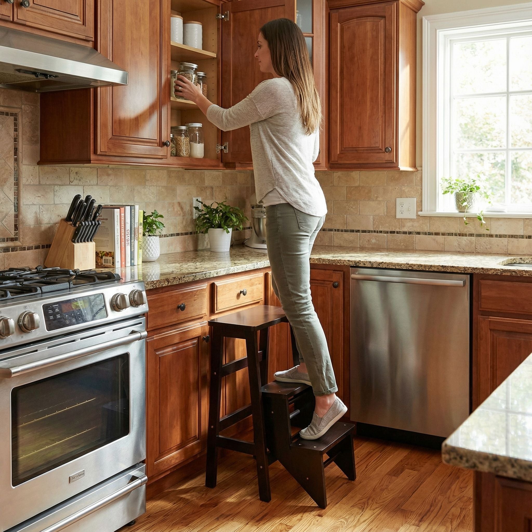 Druzi Barstool, Stepstool, Ladder, Cappuccino Finish