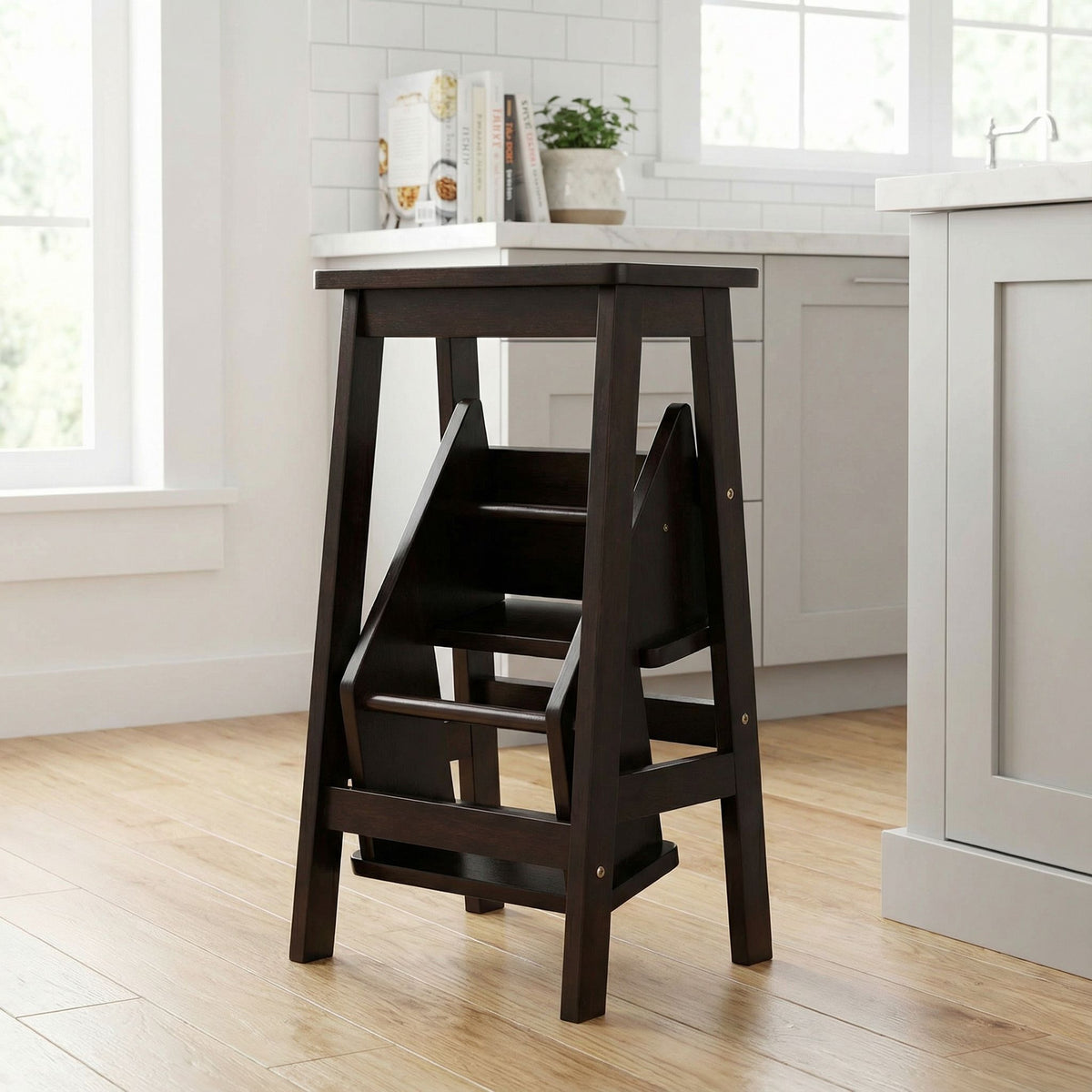 Druzi Barstool, Stepstool, Ladder, Cappuccino Finish